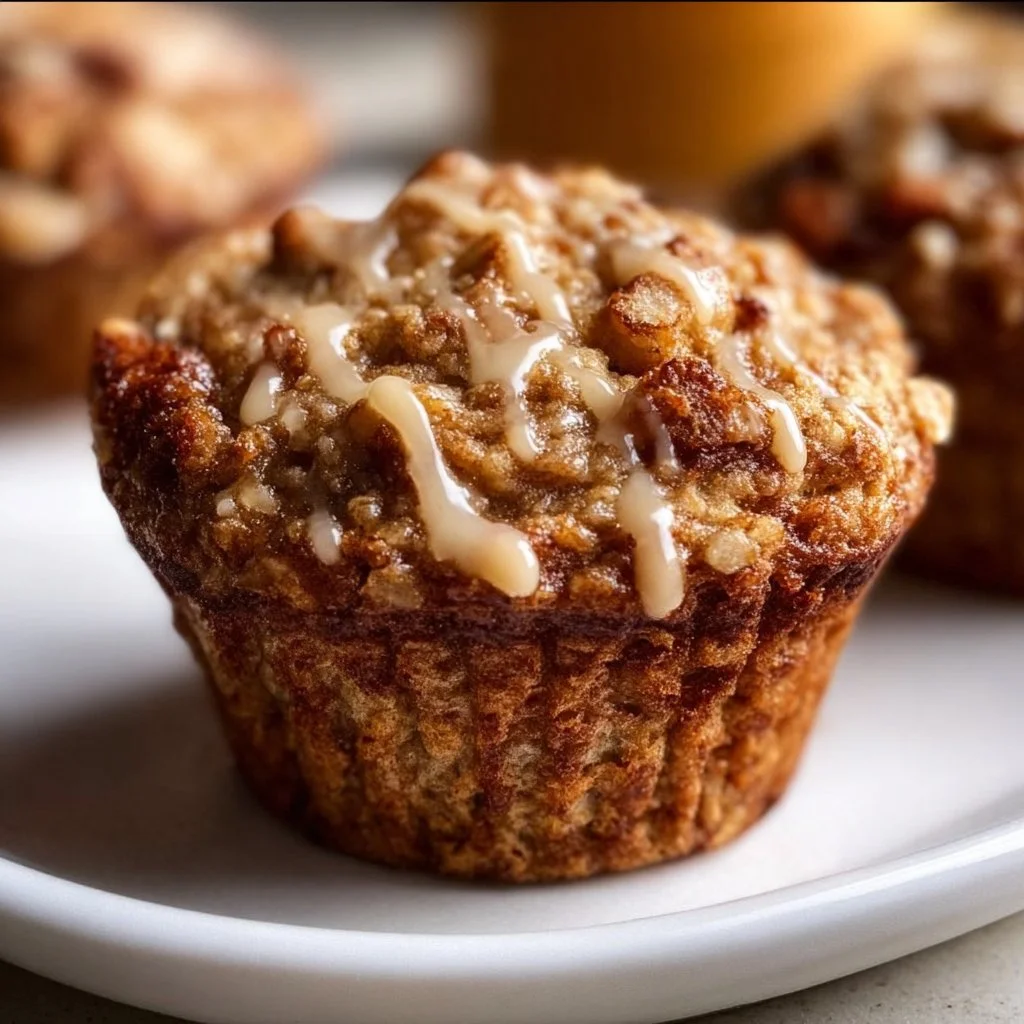 Delicious healthy apple cinnamon oat muffins in a rustic baking dish