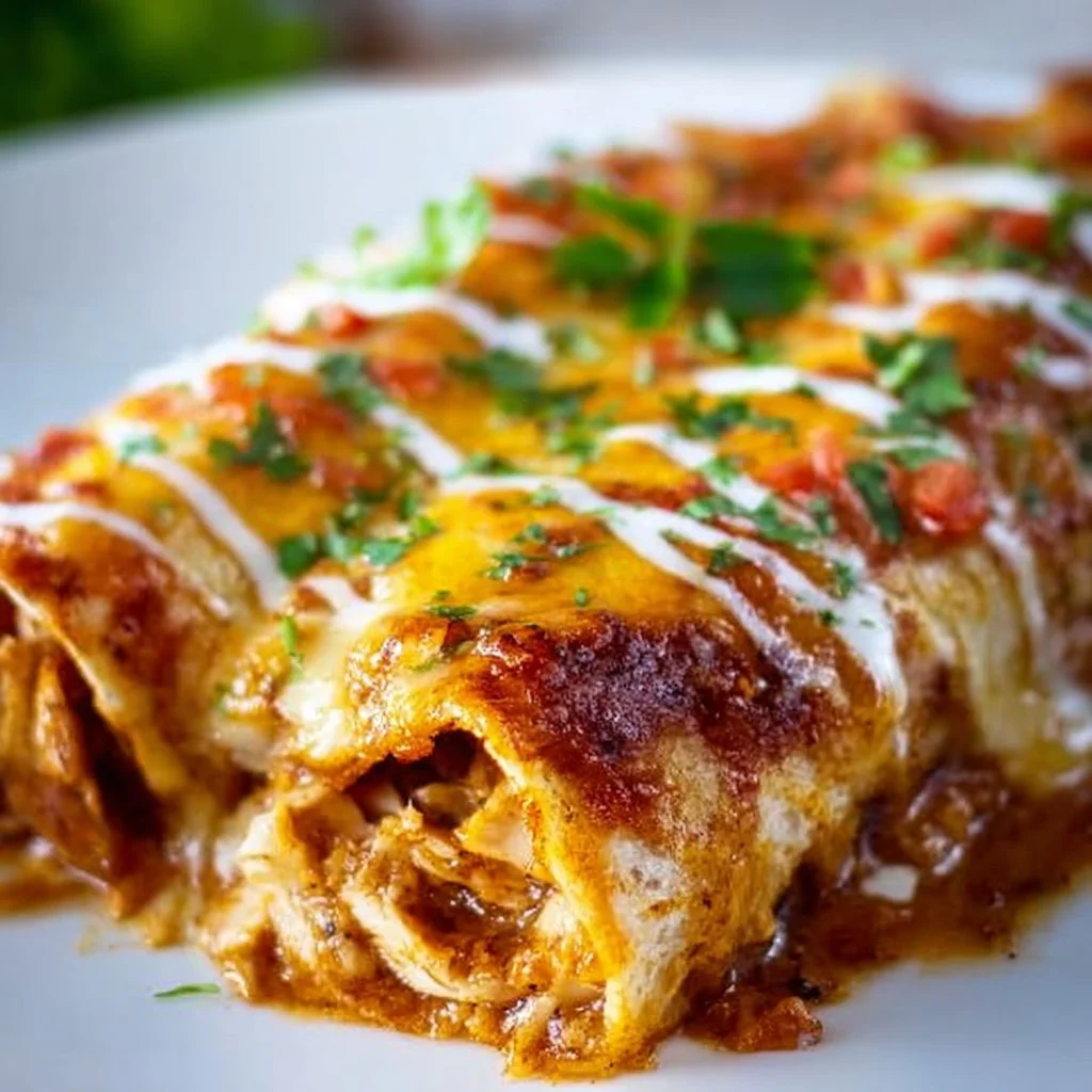 Healthy chicken enchiladas topped with fresh ingredients and spices