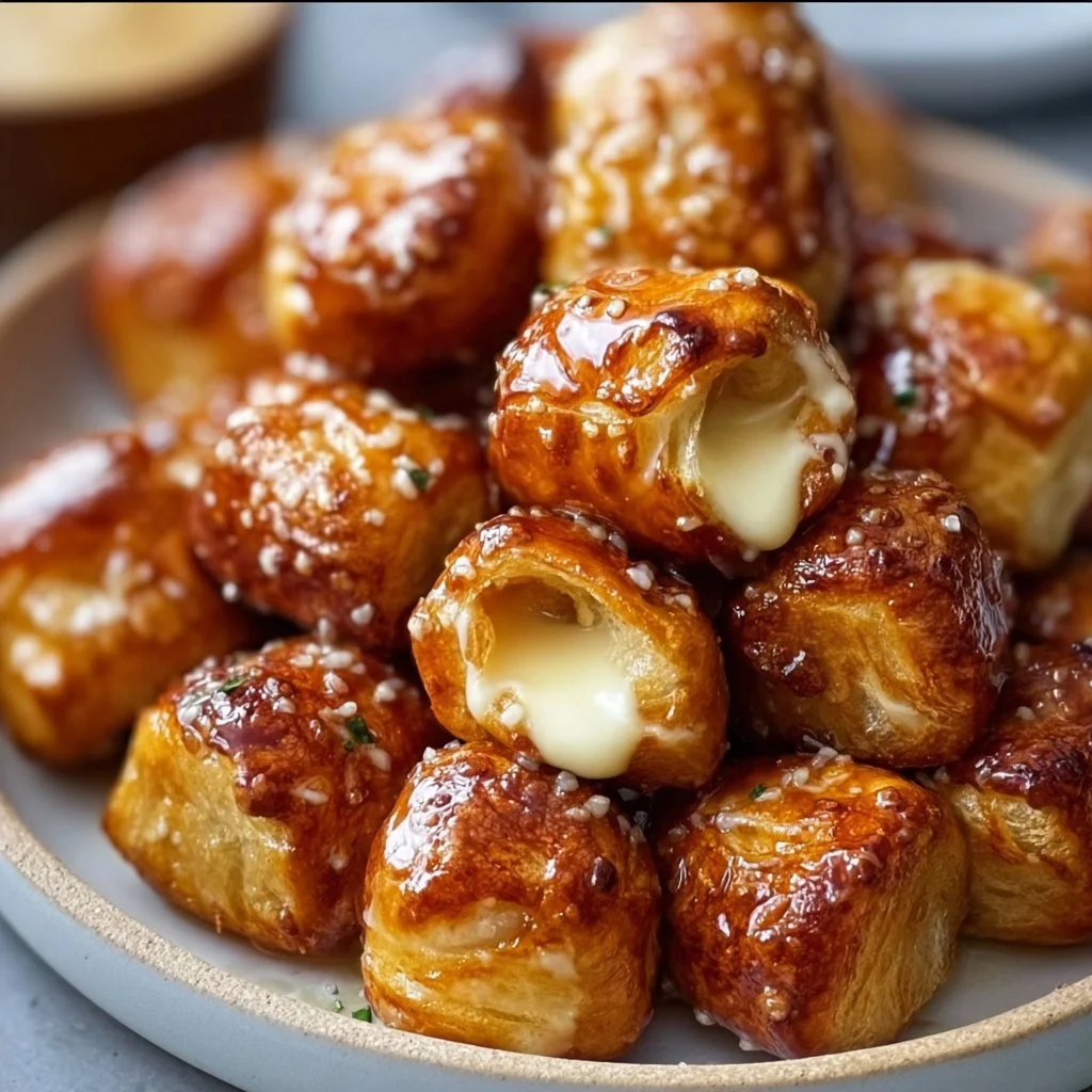 Homemade soft pretzel bites served with mustard dip
