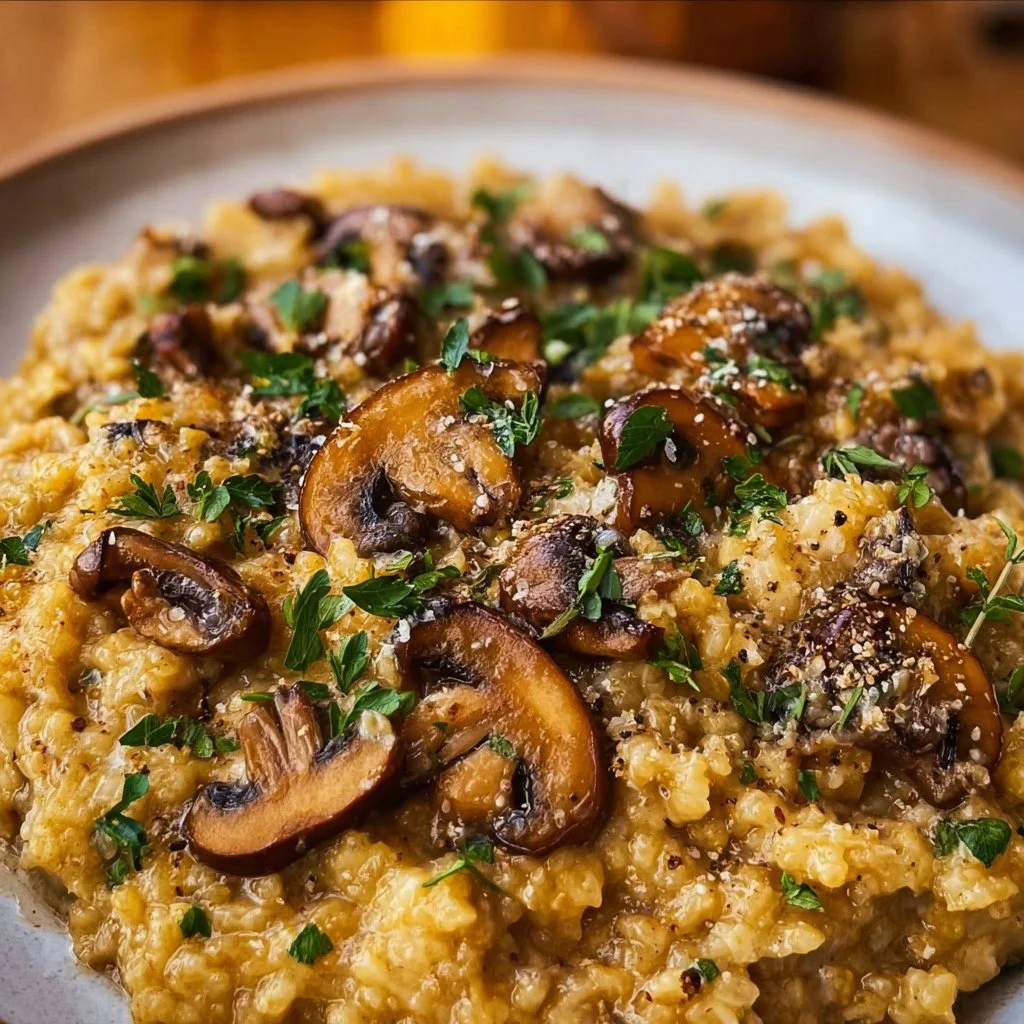 Instant Pot Paleo Cauliflower Mushroom Risotto served in a bowl