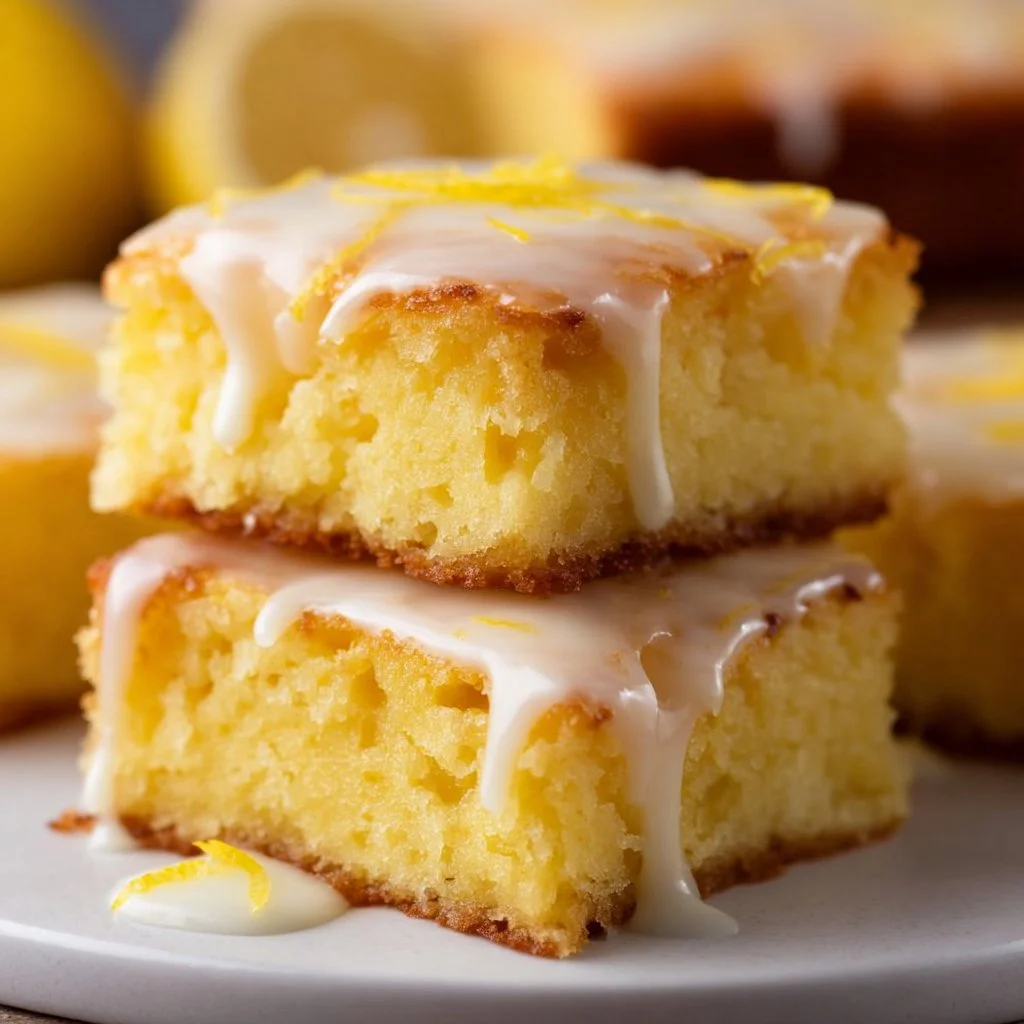 Delicious lemon brownies with a golden crust and zesty frosting.