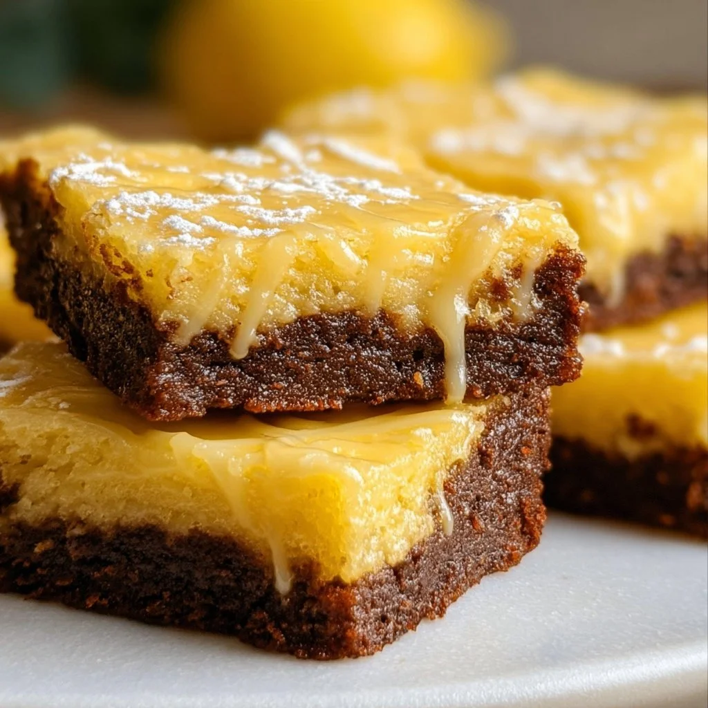 Delicious homemade lemon brownies on a plate