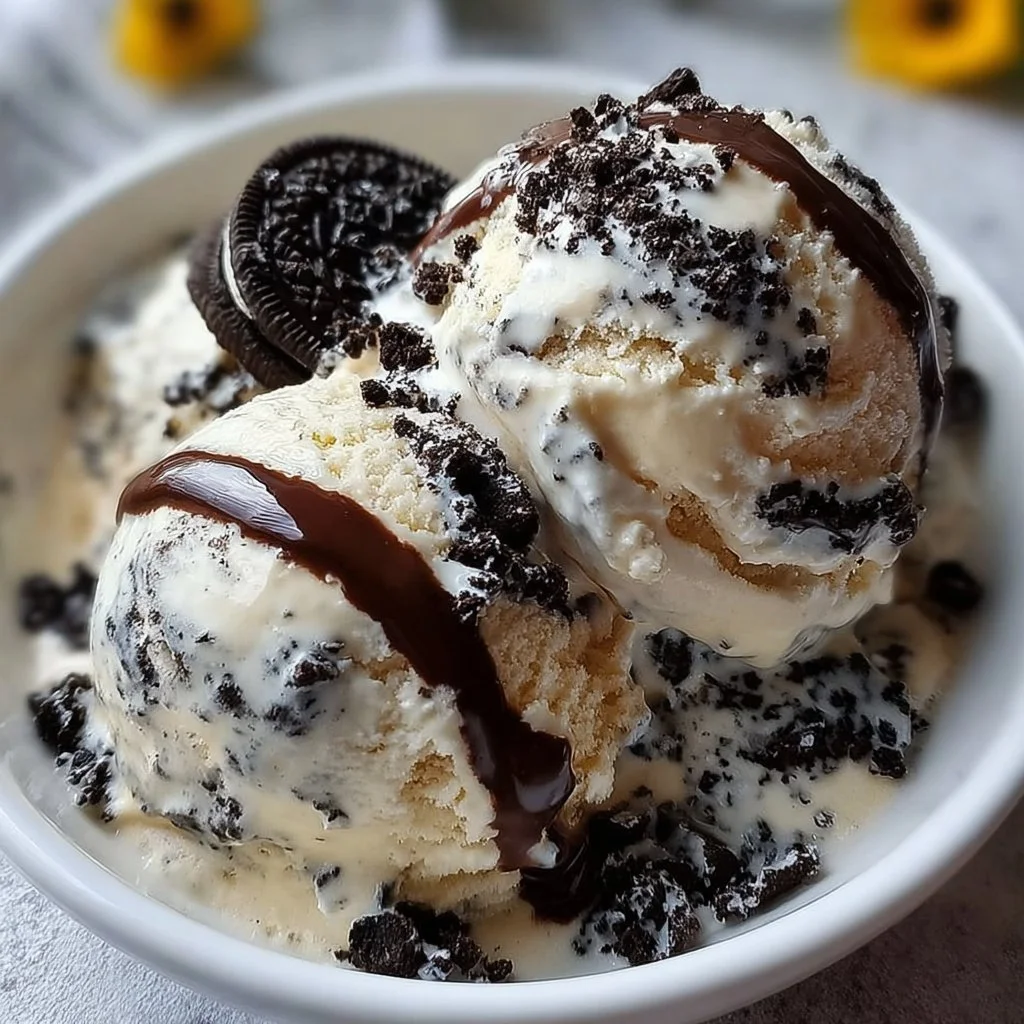Ninja Creami Oreo cookie ice cream in a bowl topped with crushed Oreos