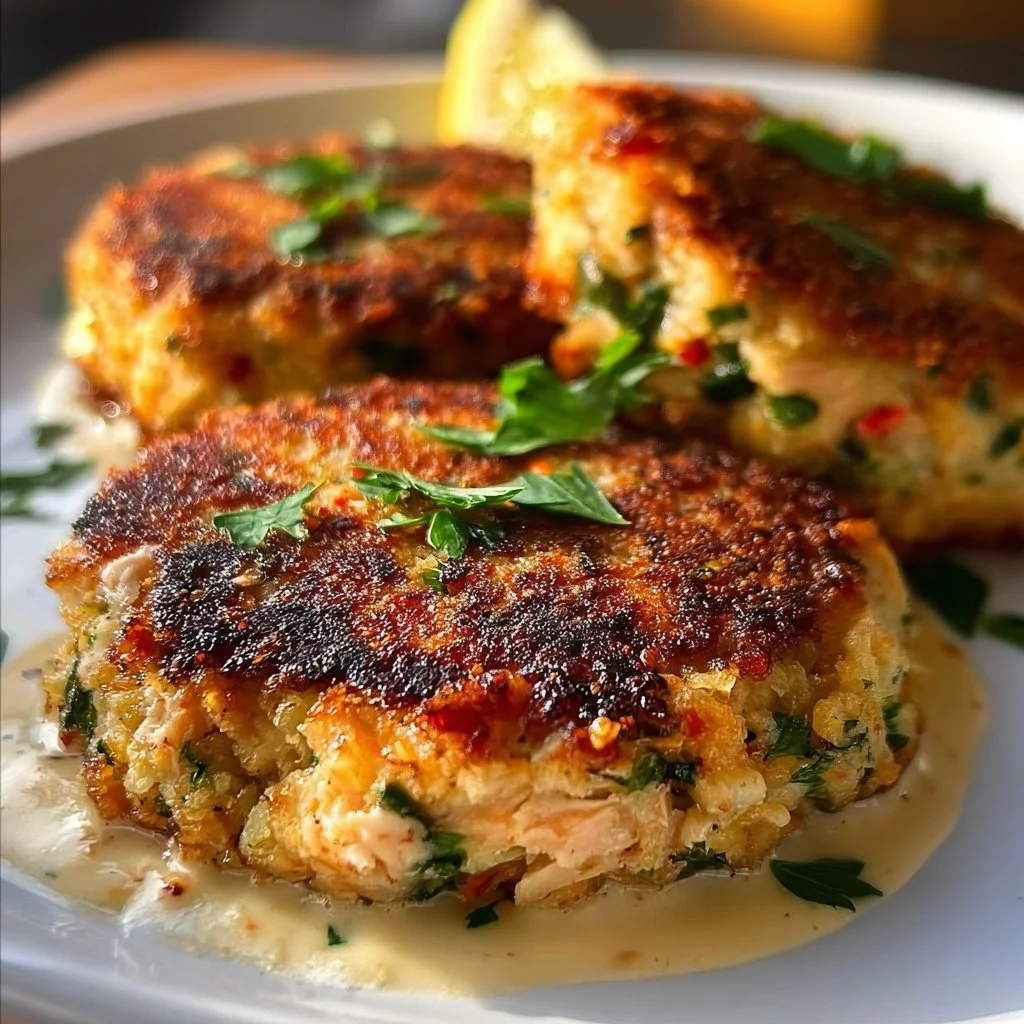 Crispy salmon patties served with a side of salad
