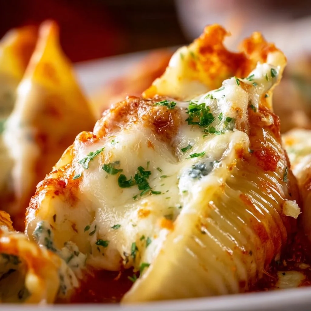Delicious stuffed shells filled with ricotta cheese and marinara sauce