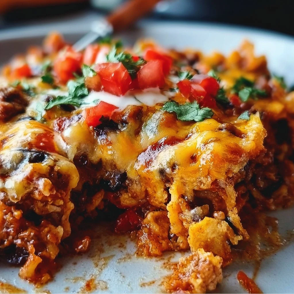 Delicious Walking Taco Casserole served in a colorful dish