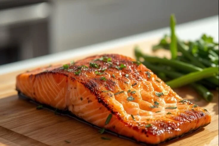 Deliciously cooked salmon served with vegetables for a quick meal