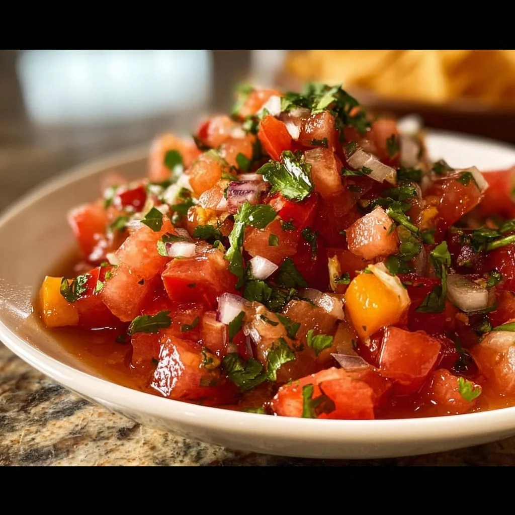 Delicious and fresh Pico de Gallo salsa with tomatoes, onions, and cilantro