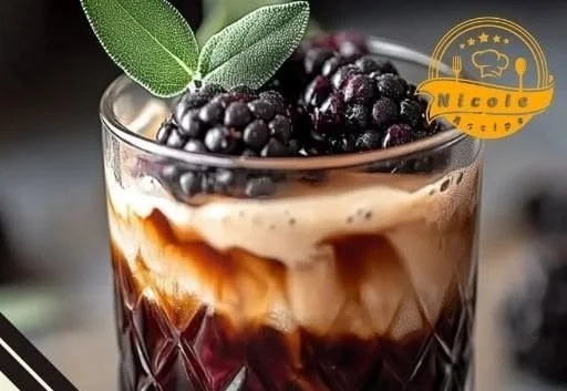 A refreshing glass of Blackberry Sage Cold Brew with fresh berries and sage