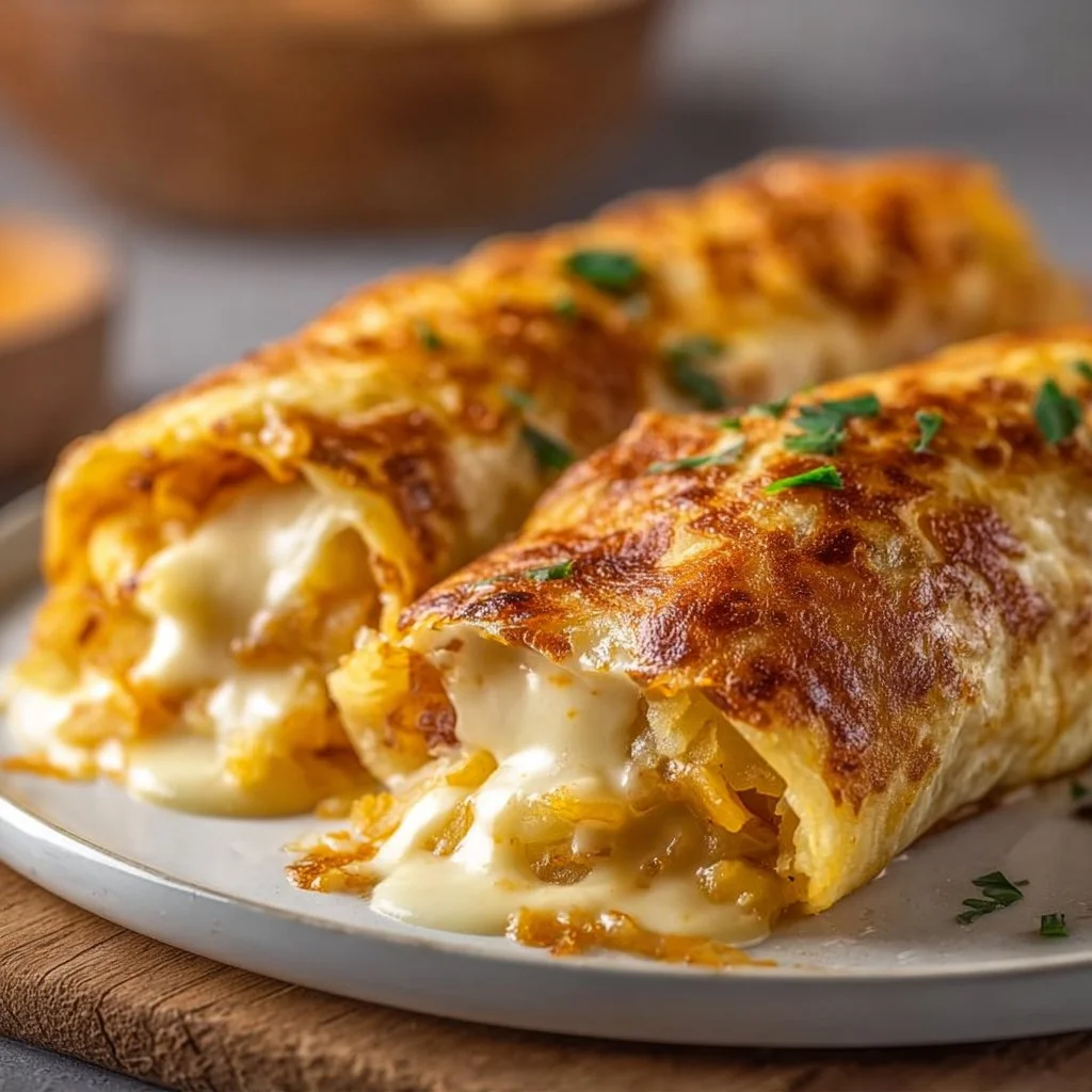 Delicious cheesy potato burritos ready to be served