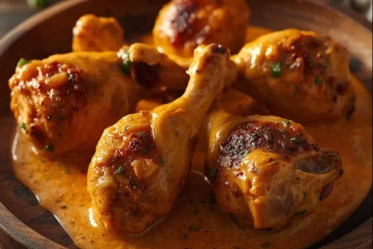 Creamy Paprika Chicken Drumsticks served with sides on a plate