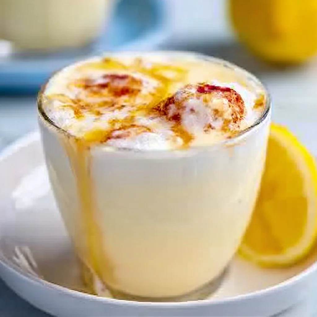 Creamy condensed milk lemonade served in a refreshing glass with ice.