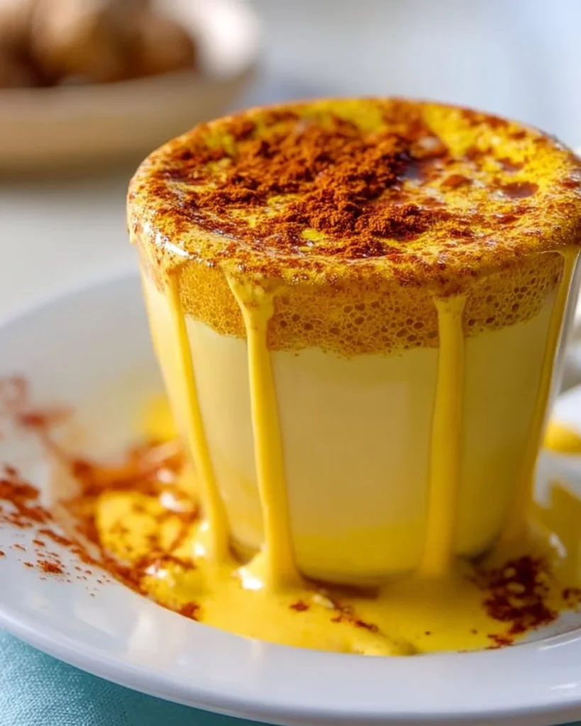 Cup of easy 5-minute golden milk with spices and ingredients