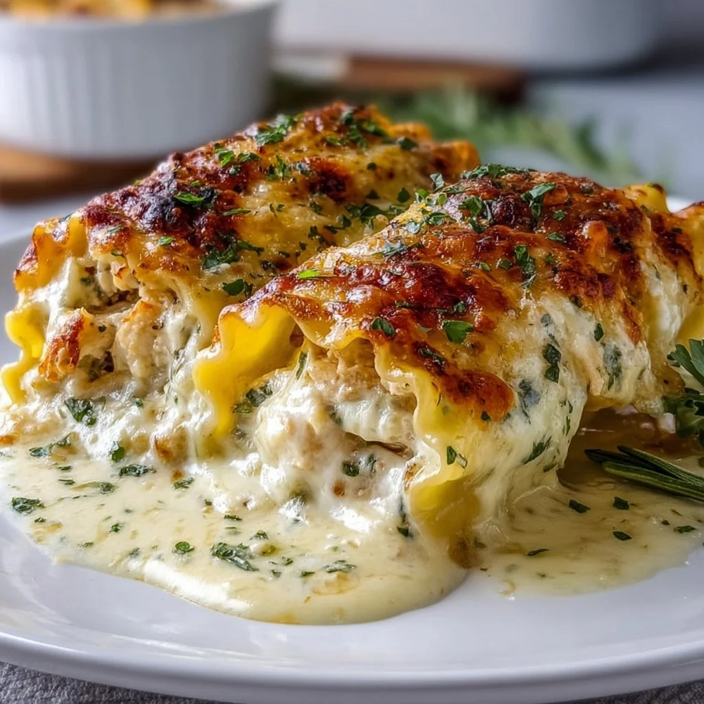 Delicious Chicken Alfredo Lasagna Roll Ups on a plate