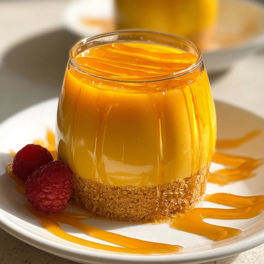 Delicious easy mango gelatin dessert served in a glass with fresh mango slices