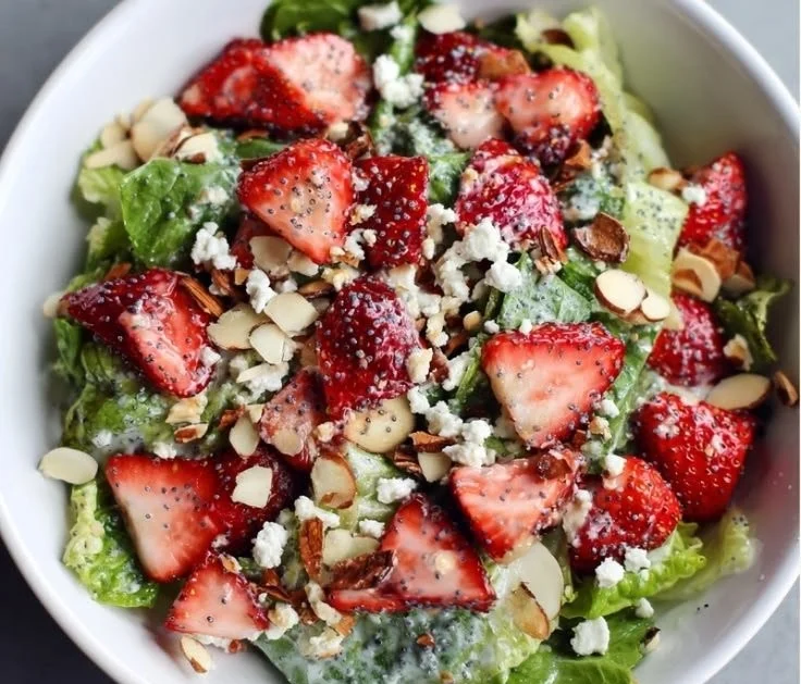 Easy strawberry poppyseed salad with fresh strawberries and poppyseed dressing