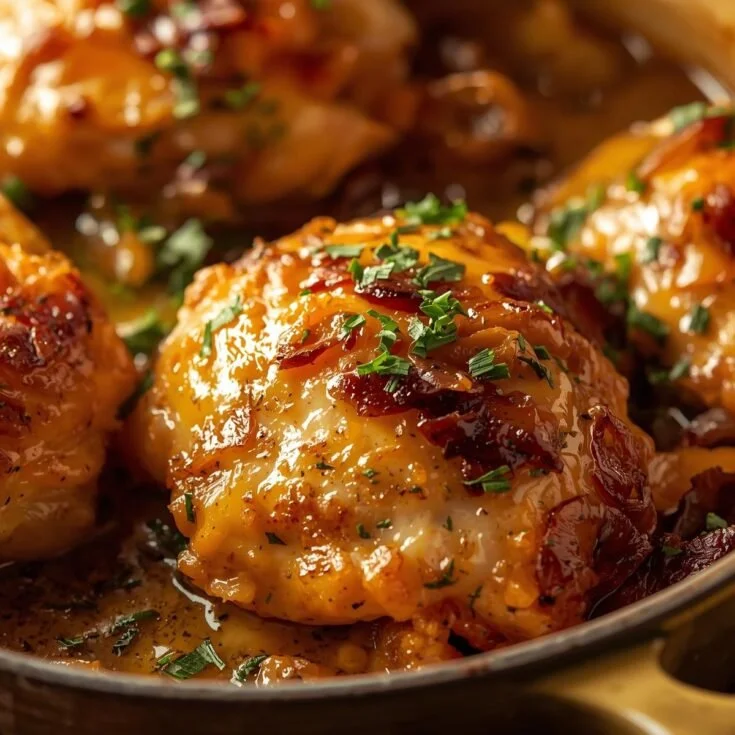Delicious High Protein French Onion Chicken served with melted cheese