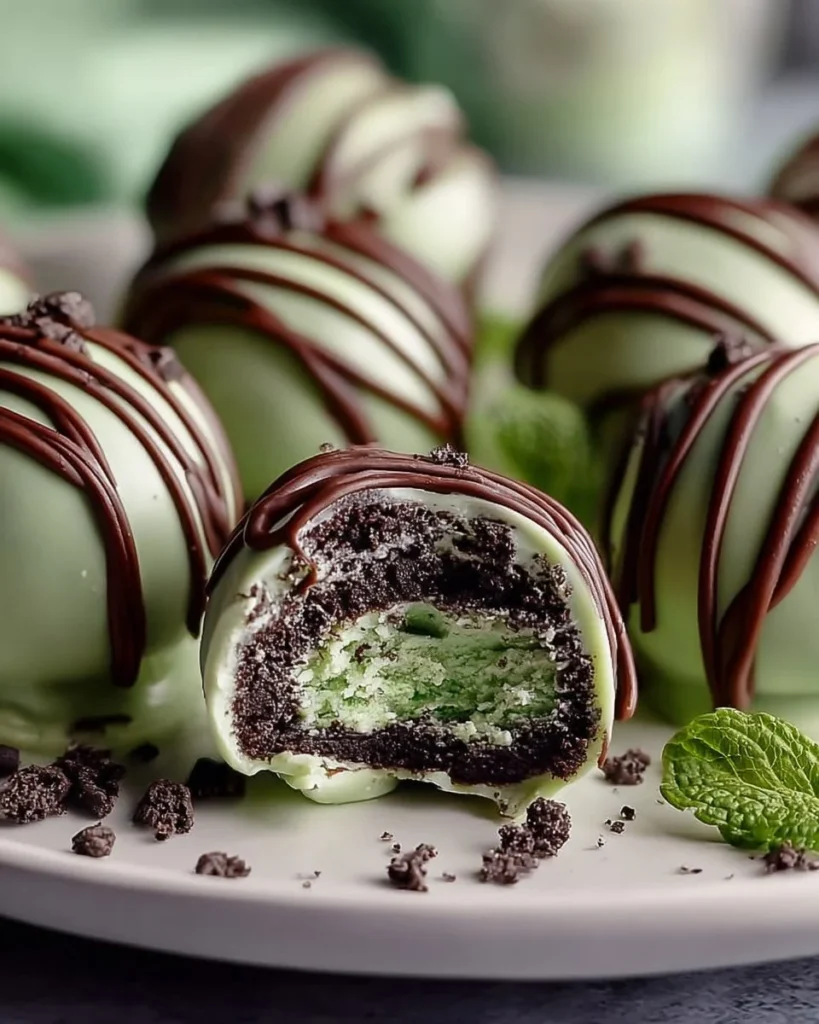 Mint Oreo Truffles dessert with a rich green color and chocolate coating