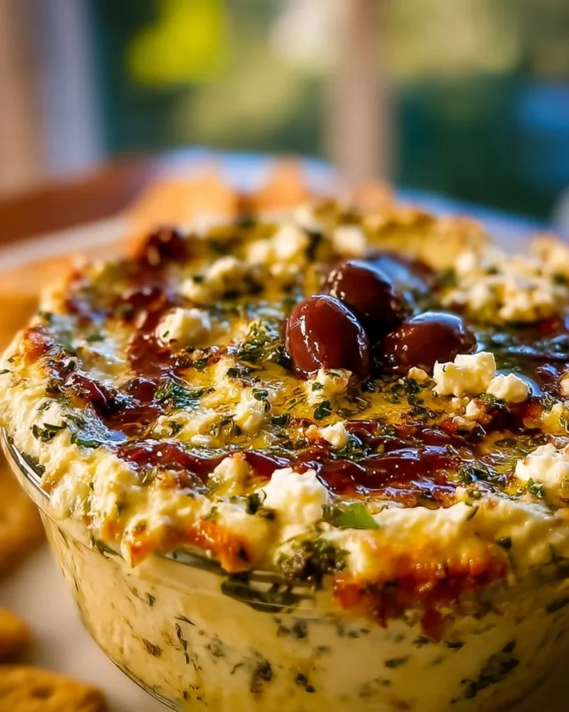 Delicious olive dip served in a bowl, garnished with herbs.