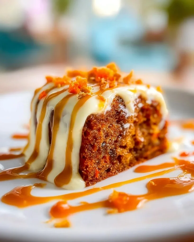 Salted Caramel Carrot Cake topped with creamy salted caramel frosting