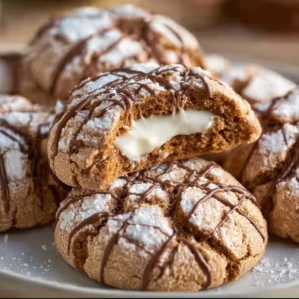 Tantalizing tiramisu crinkle cookies stacked on a plate