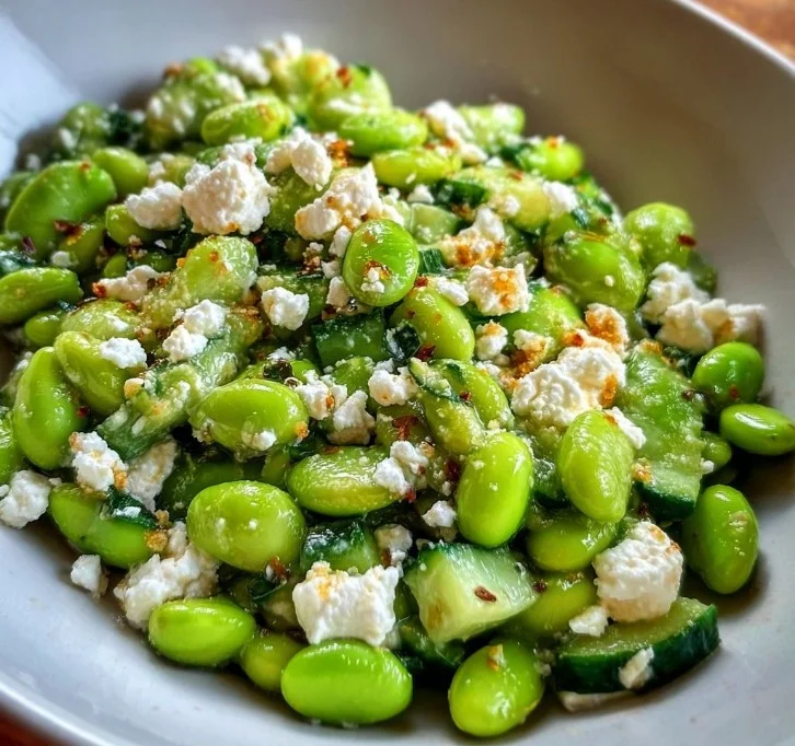 10-Minute Edamame Salad with Cucumber and Feta Delight