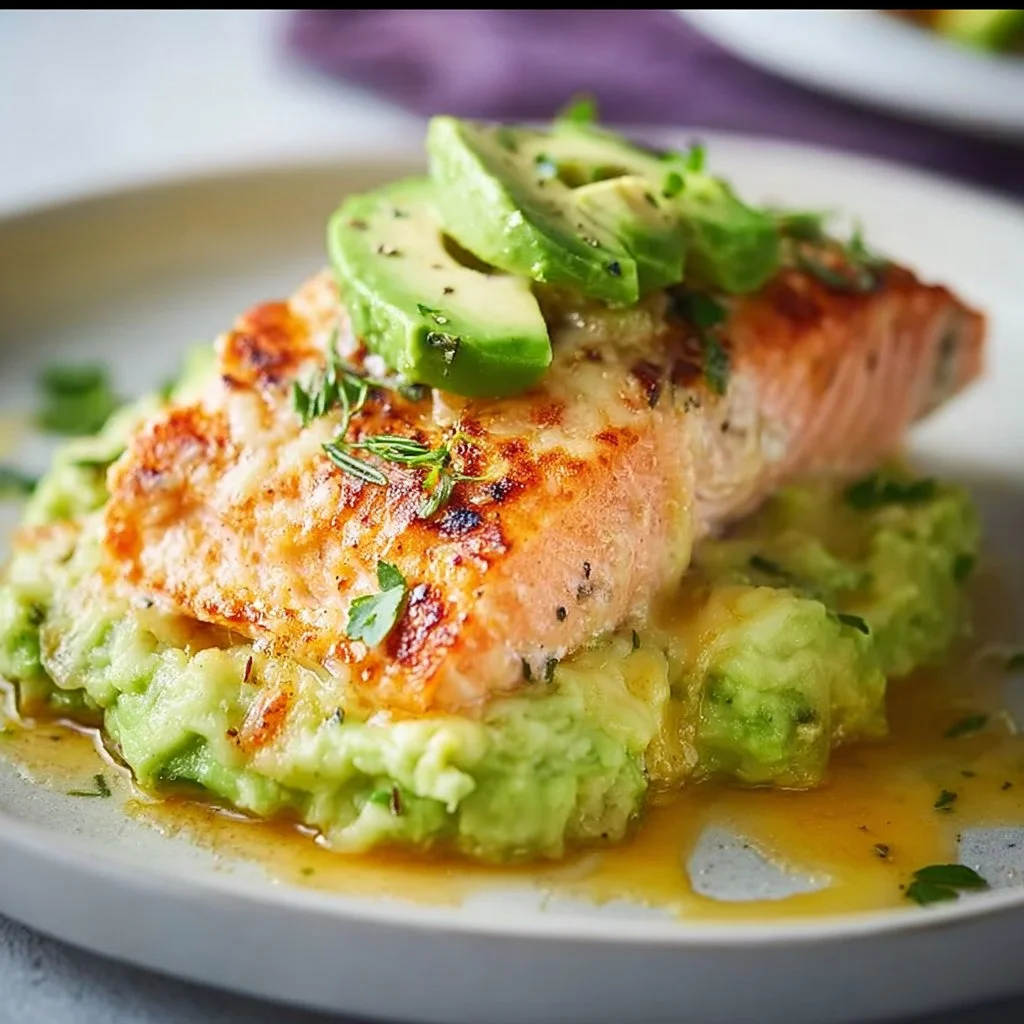 Baked Salmon with Avocado Mash for a Quick Gourmet Delight