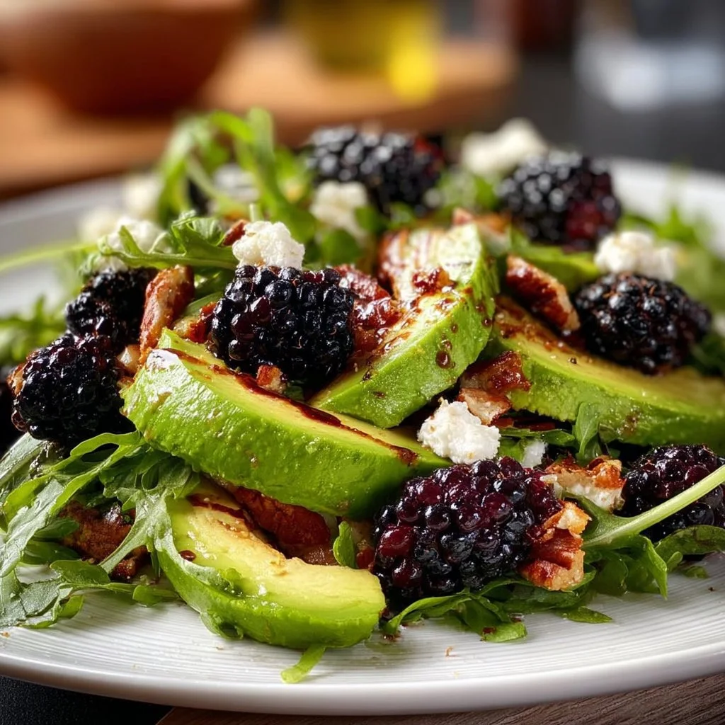 Delicious Blackberry Avocado Arugula Salad with vibrant colors and fresh ingredients