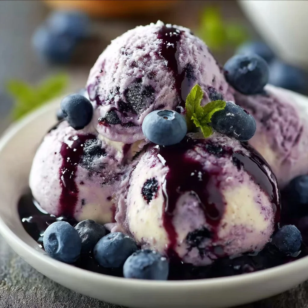 Delicious Blueberry Greek Yogurt in a bowl topped with fresh blueberries