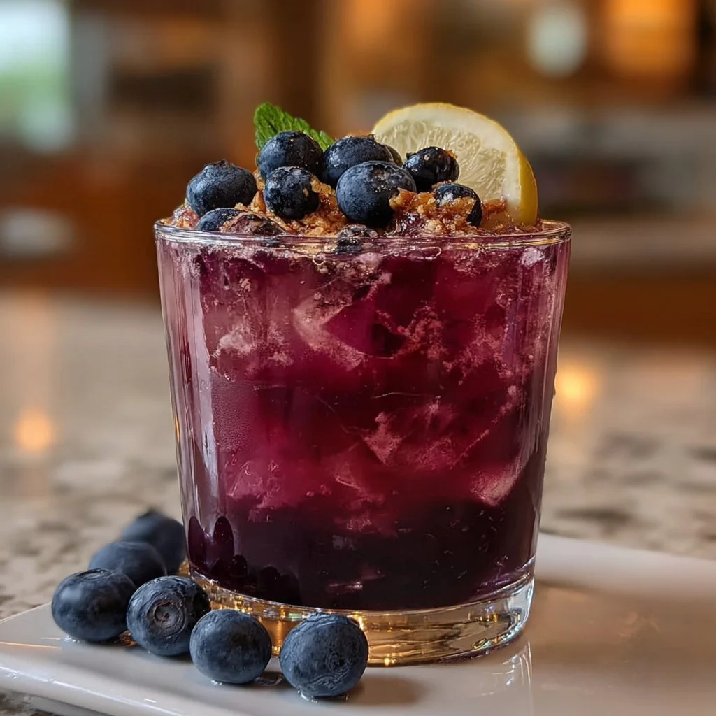 Delicious Blueberry Lemon Fizz drink garnished with fresh blueberries and lemon slices