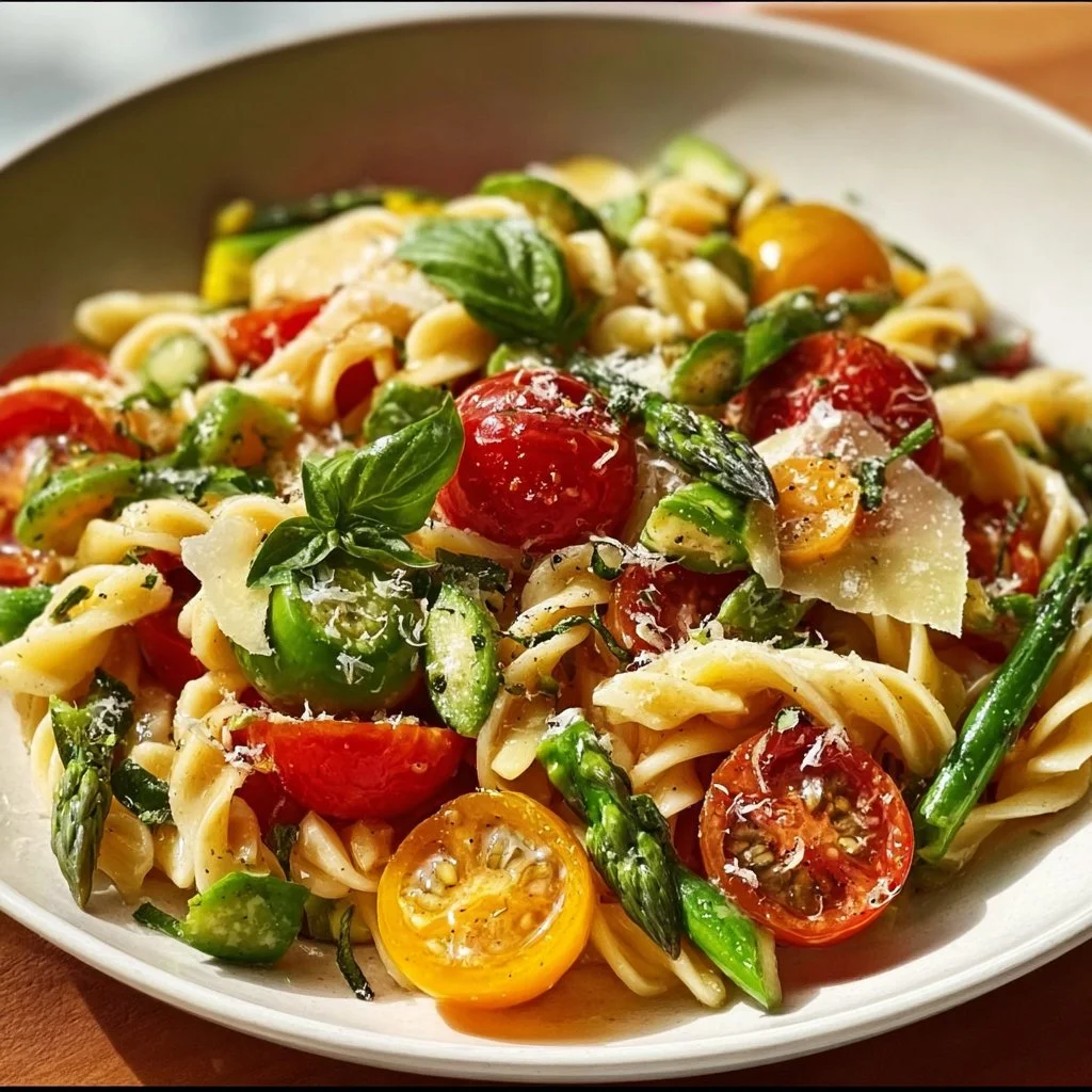 Bright and Delicious Pasta Salad with Spring Vegetables and Tomatoes