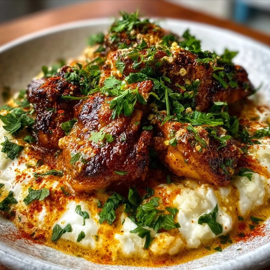 Delicious Cajun Butter Chicken served with herbs and spices.