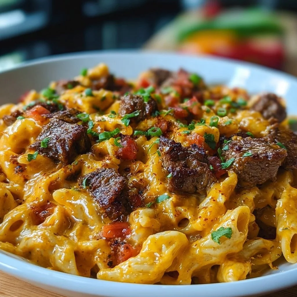 Cheesy Spicy Cajun Steak & Pasta Skillet