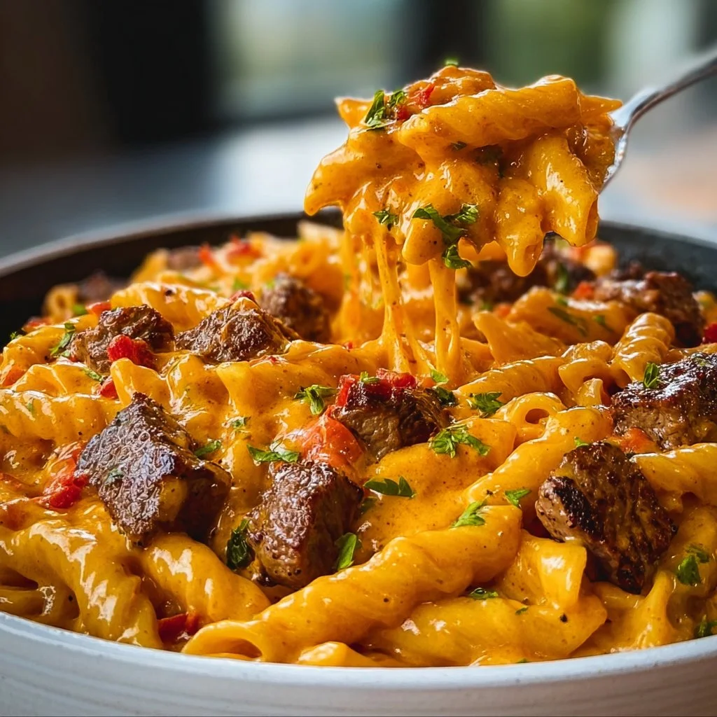 Cheesy Spicy Cajun Steak & Pasta Skillet