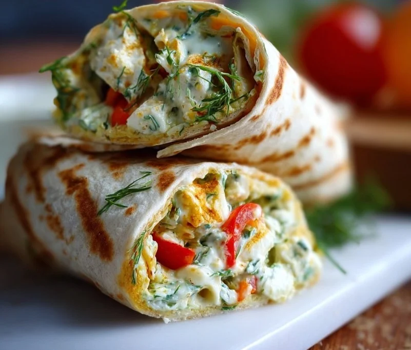 Cottage cheese veggie wrap with colorful vegetables in a tortilla