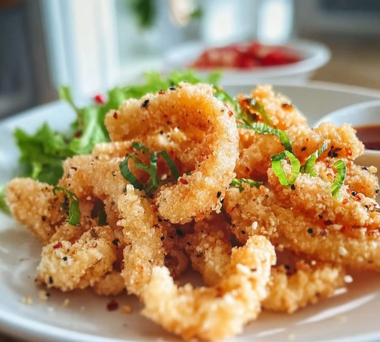 Crispy salt and pepper calamari served on a plate