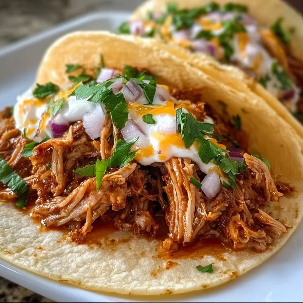 Crock Pot Pulled Pork Tacos served with fresh toppings