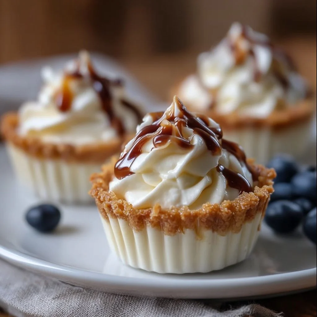 Decadent mini cream pie cups topped with whipped cream and fruit