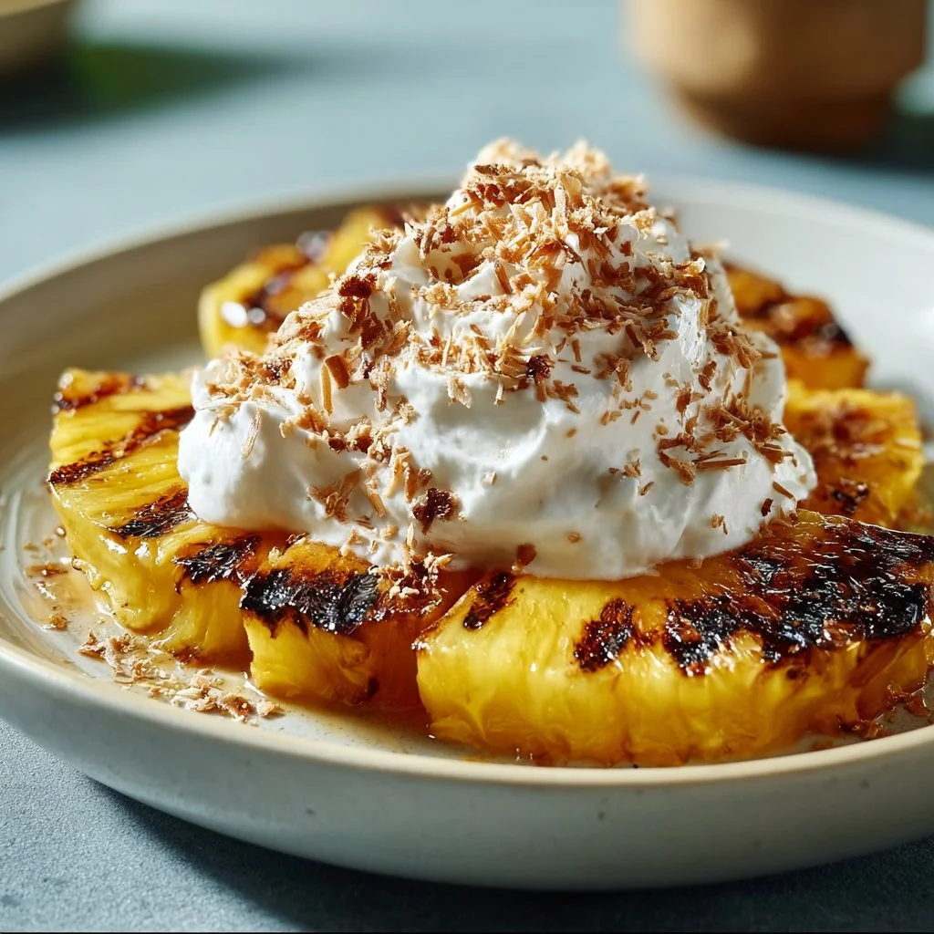 Delicious Grilled Pineapple with Coconut Cinnamon Whipped Cream