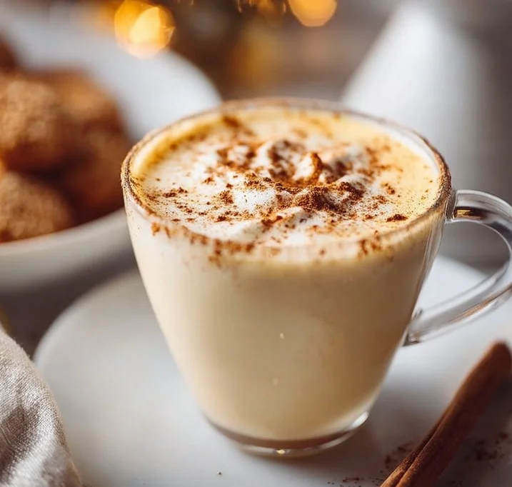 Creamy homemade eggnog in a glass, perfect for holiday gatherings