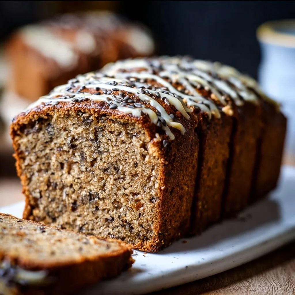Loaf of easy homemade buckwheat bread on a wooden cutting board.