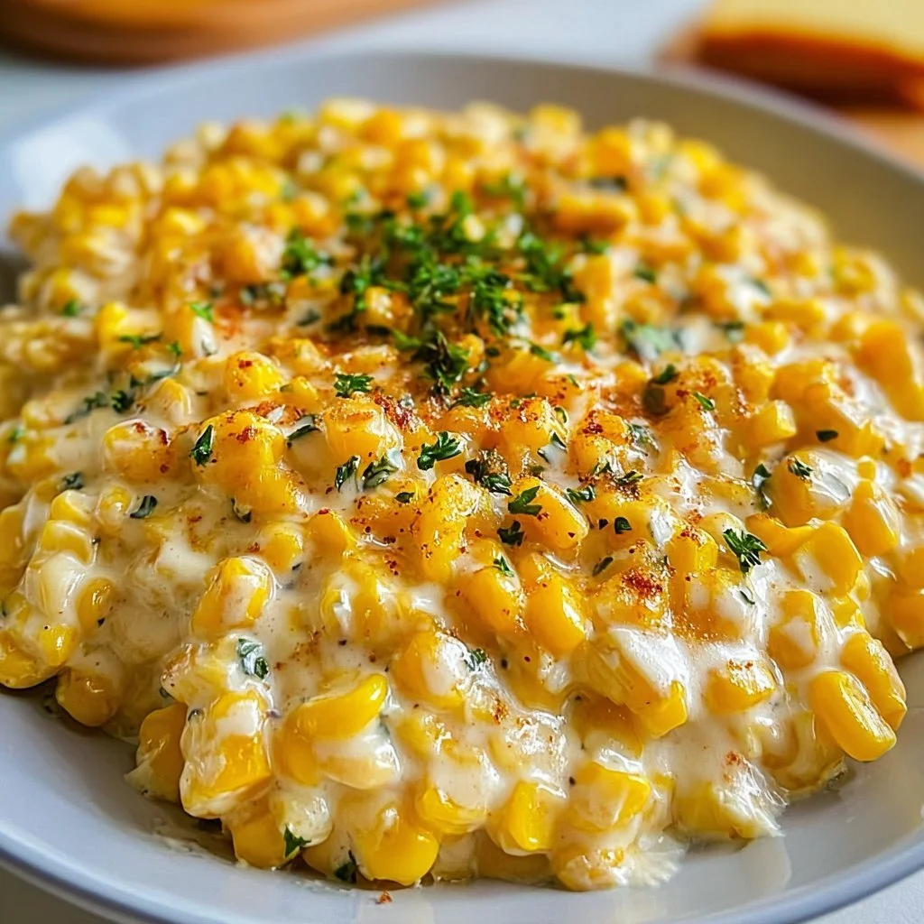 Creamed corn dish served in a bowl, showcasing its creamy texture.