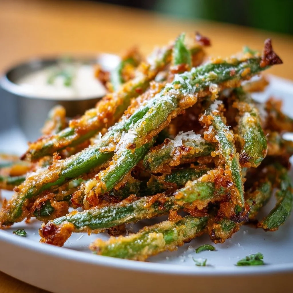 Crispy fried green beans served as a delicious snack or side dish.