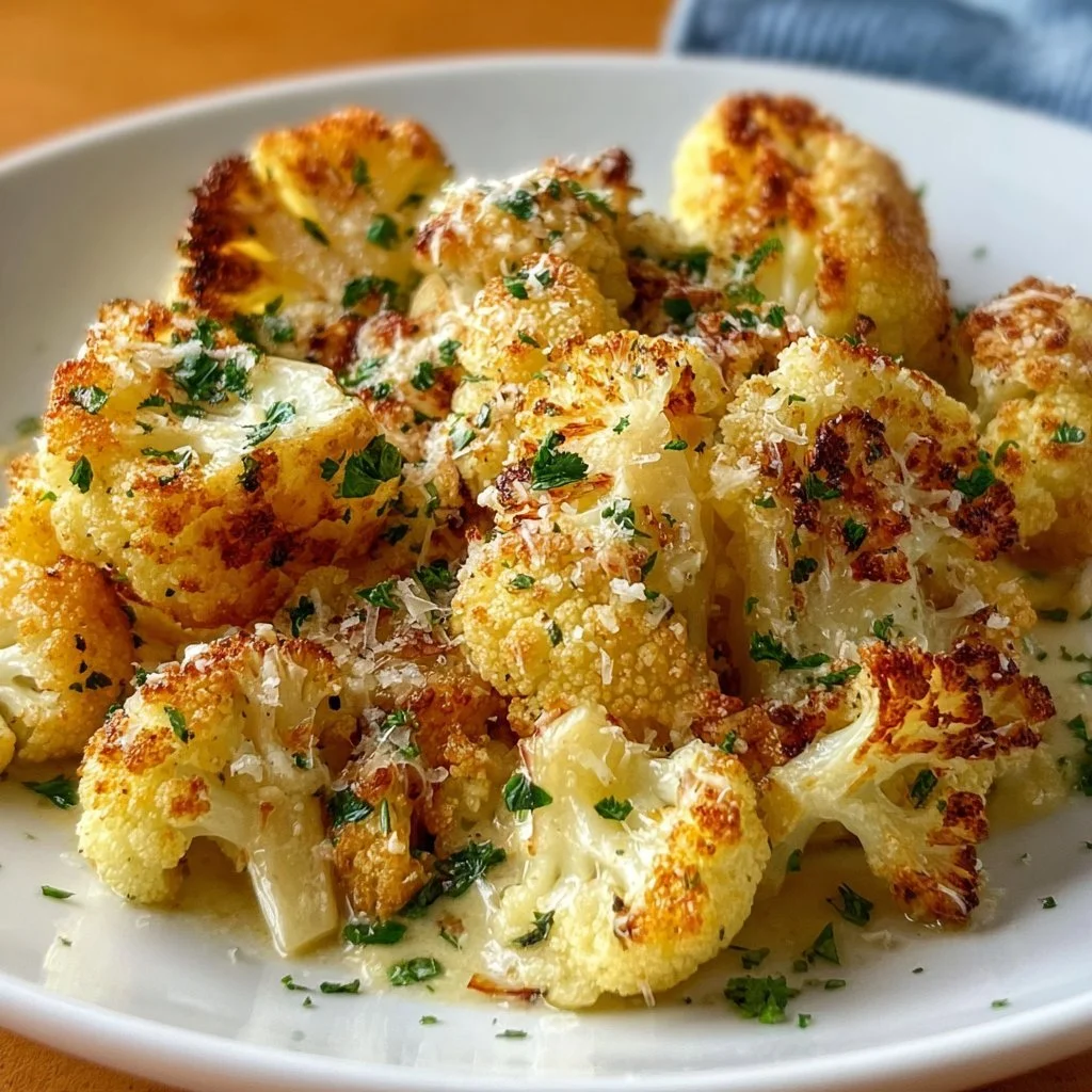 Roasted cauliflower seasoned with garlic and parmesan cheese