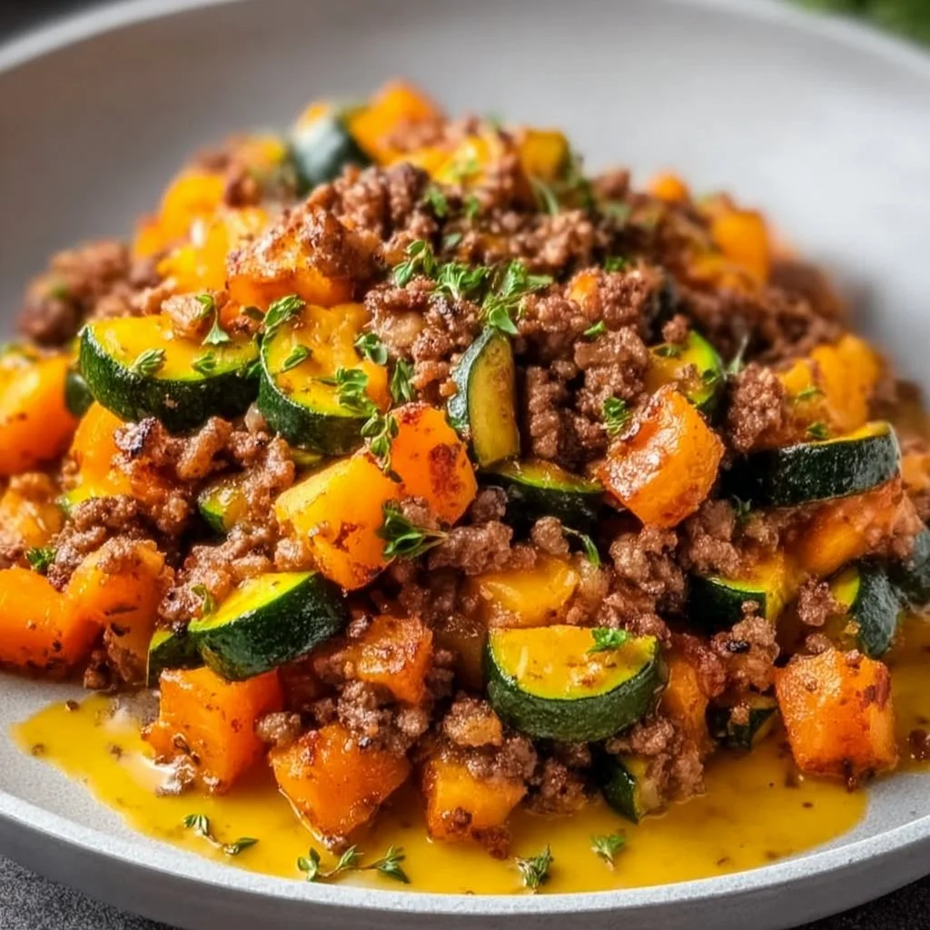 Ground Beef Zucchini Sweet Potato Skillet