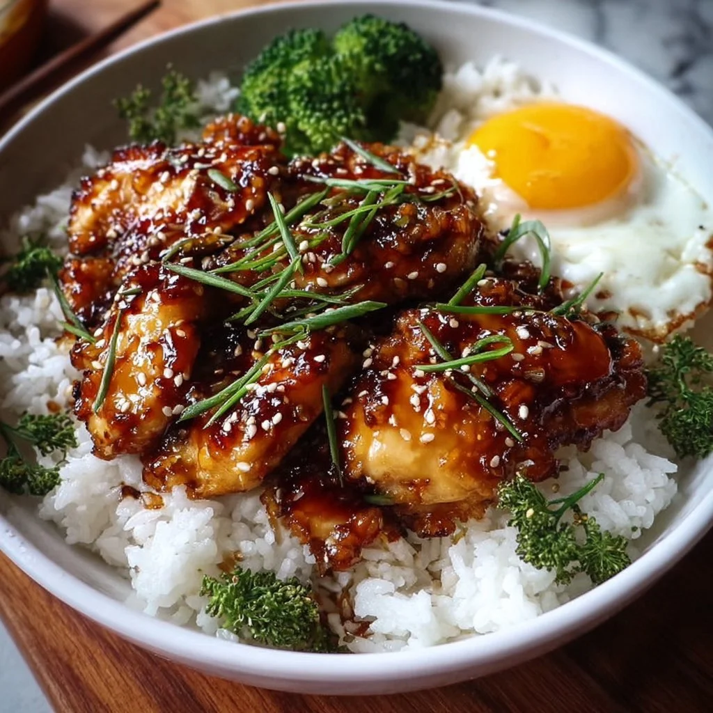 Honey Ginger Chicken Bowls with vegetables and a sweet ginger sauce