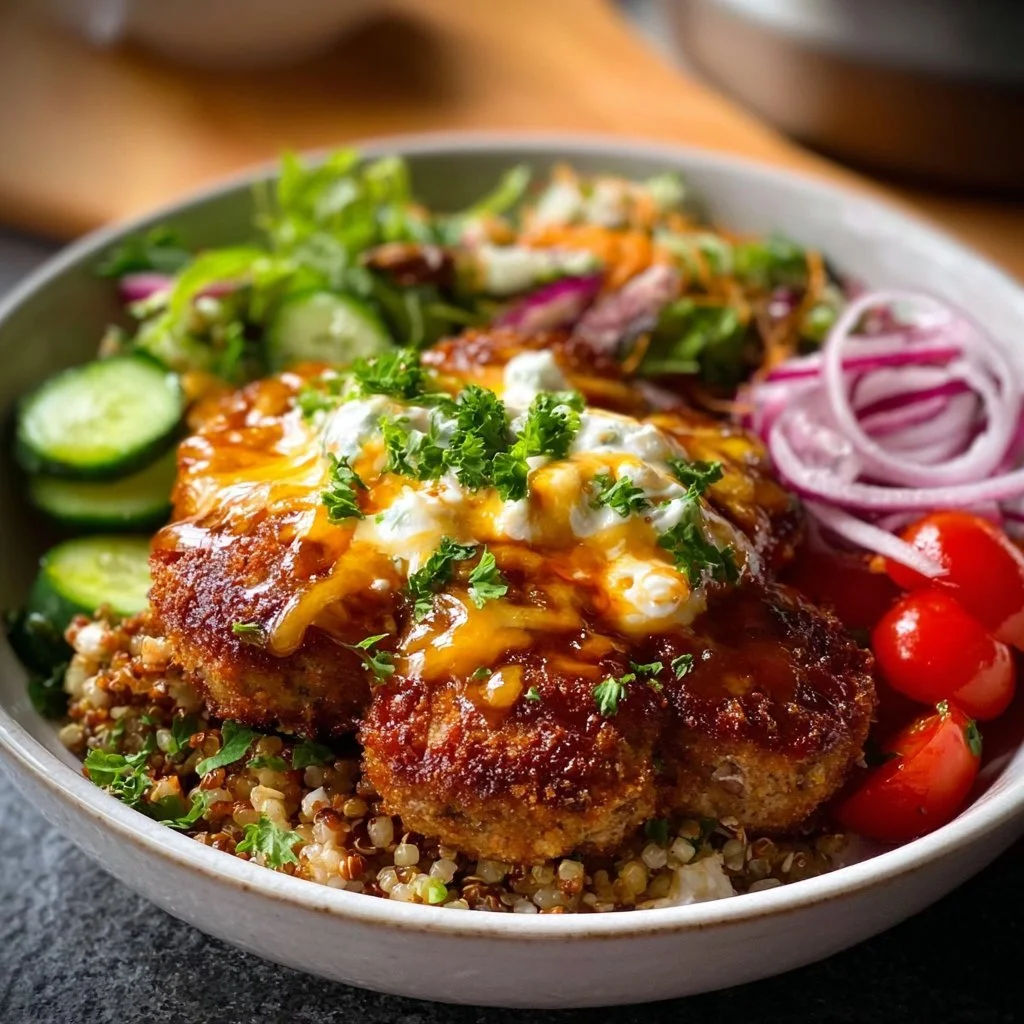 Mediterranean Burger Bowl with fresh ingredients and vibrant flavors