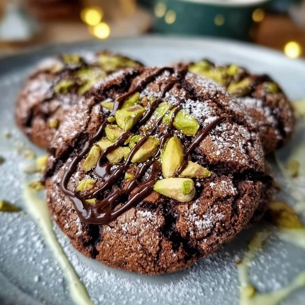 Pistachio Halva Brownie Crinkle Cookies