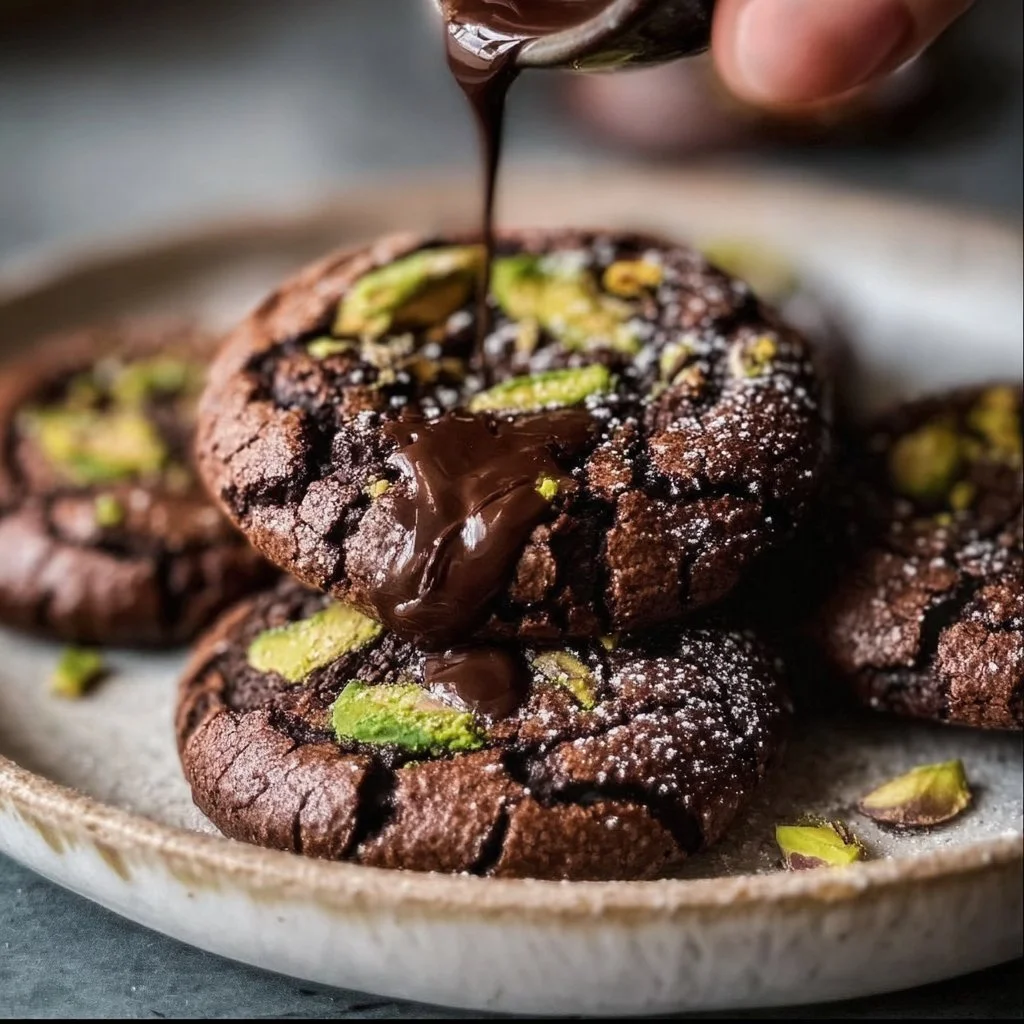Pistachio Halva Brownie Crinkle Cookies