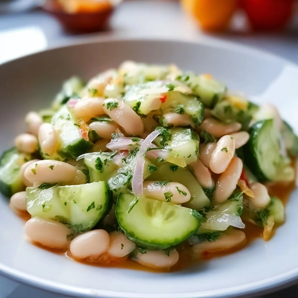 Refreshing white bean cucumber salad with fresh vegetables and herbs